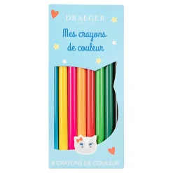 Fournitures Scolaires*Draeger Paris 8 crayons de couleur chat