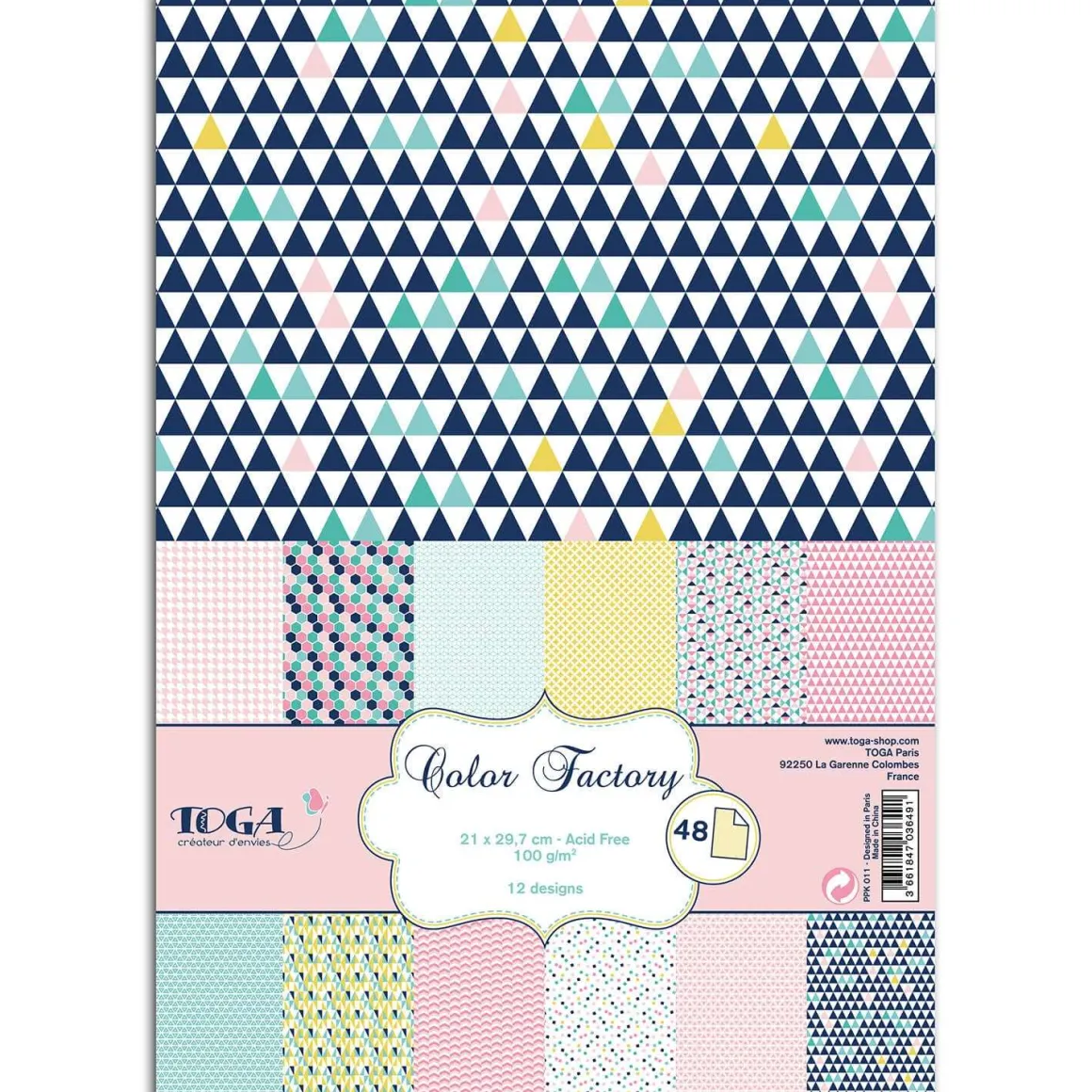 Papier Unitaire*Draeger Paris 48 feuilles A4 imprimées Géométrique Pastel