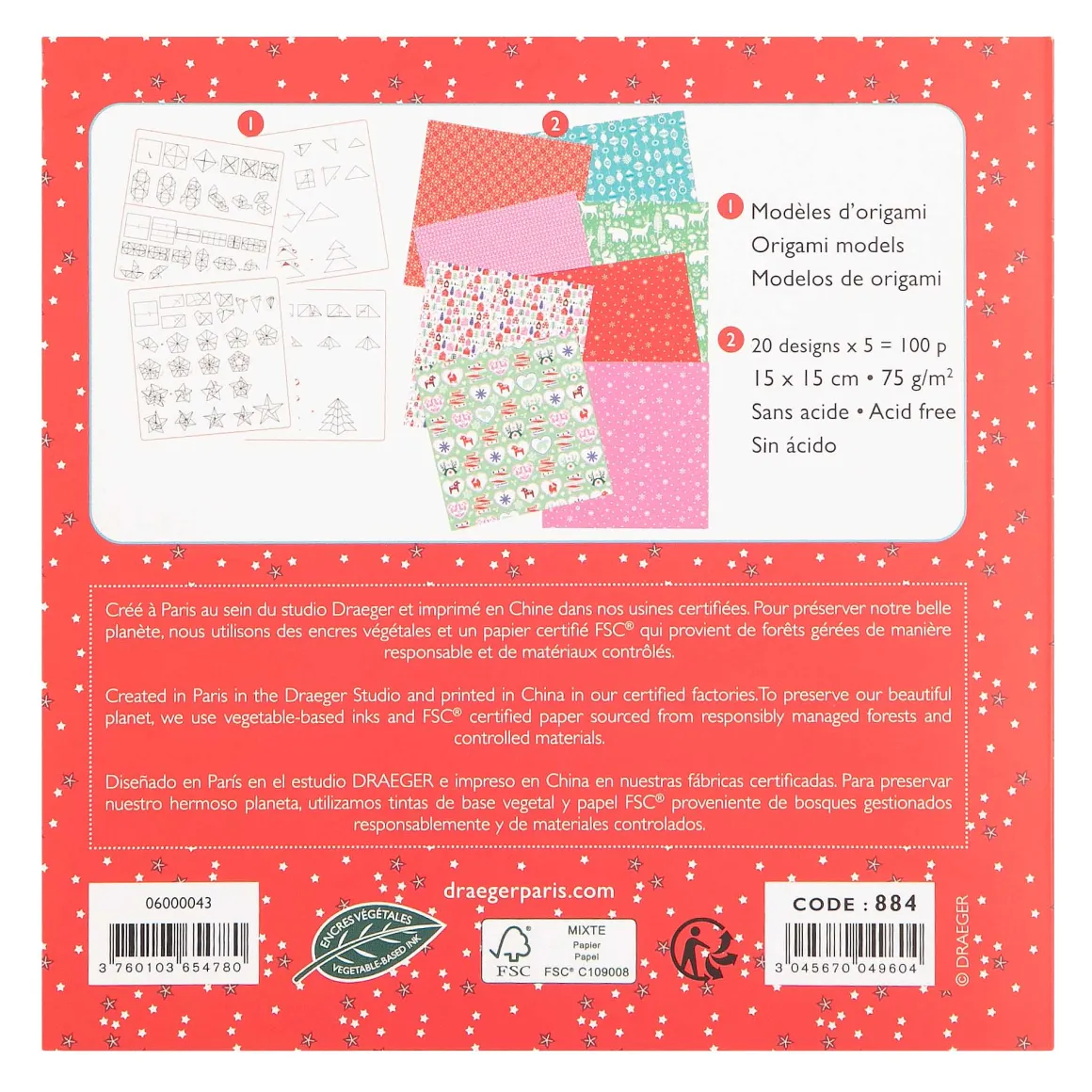 Papier Unitaire*Draeger Paris 100 papiers Origami - Noël Scandinave