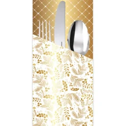 Décorations De Table*Draeger Paris 8 range couverts en papier - Blanc et or - Spécial Réveillon