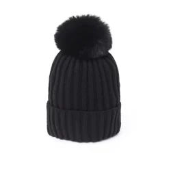 Bonnets*Draeger Paris Bonnet Côtelé Uni à Pompon - 3 coloris - Unisexe - Taille unique - coton