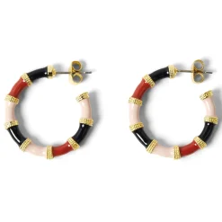 Boucles D'oreilles*Draeger Paris Boucles d'Oreilles Créoles Noires et Roses