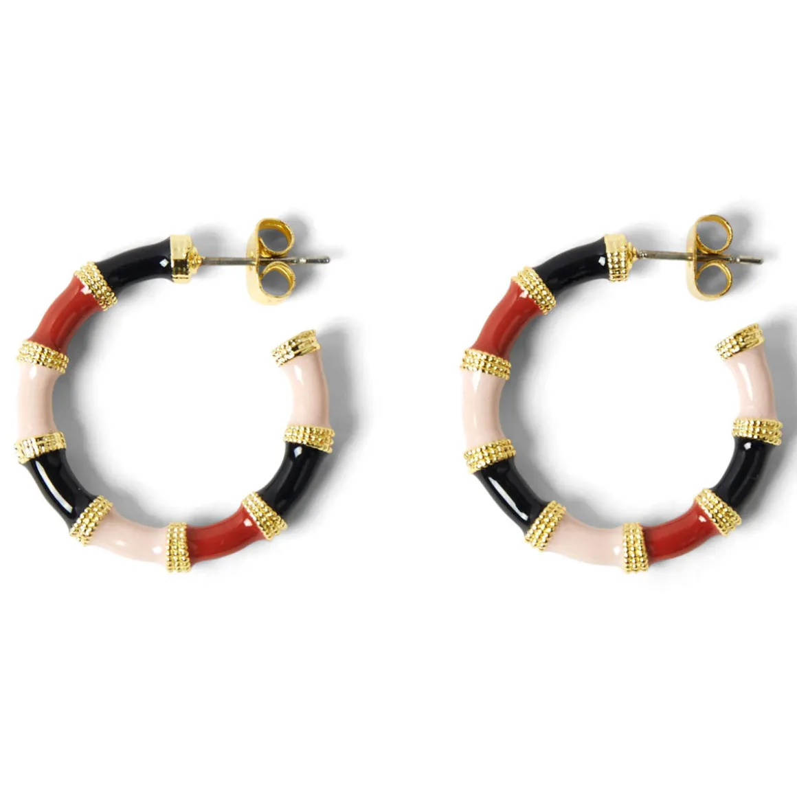 Boucles D'oreilles*Draeger Paris Boucles d'Oreilles Créoles Noires et Roses