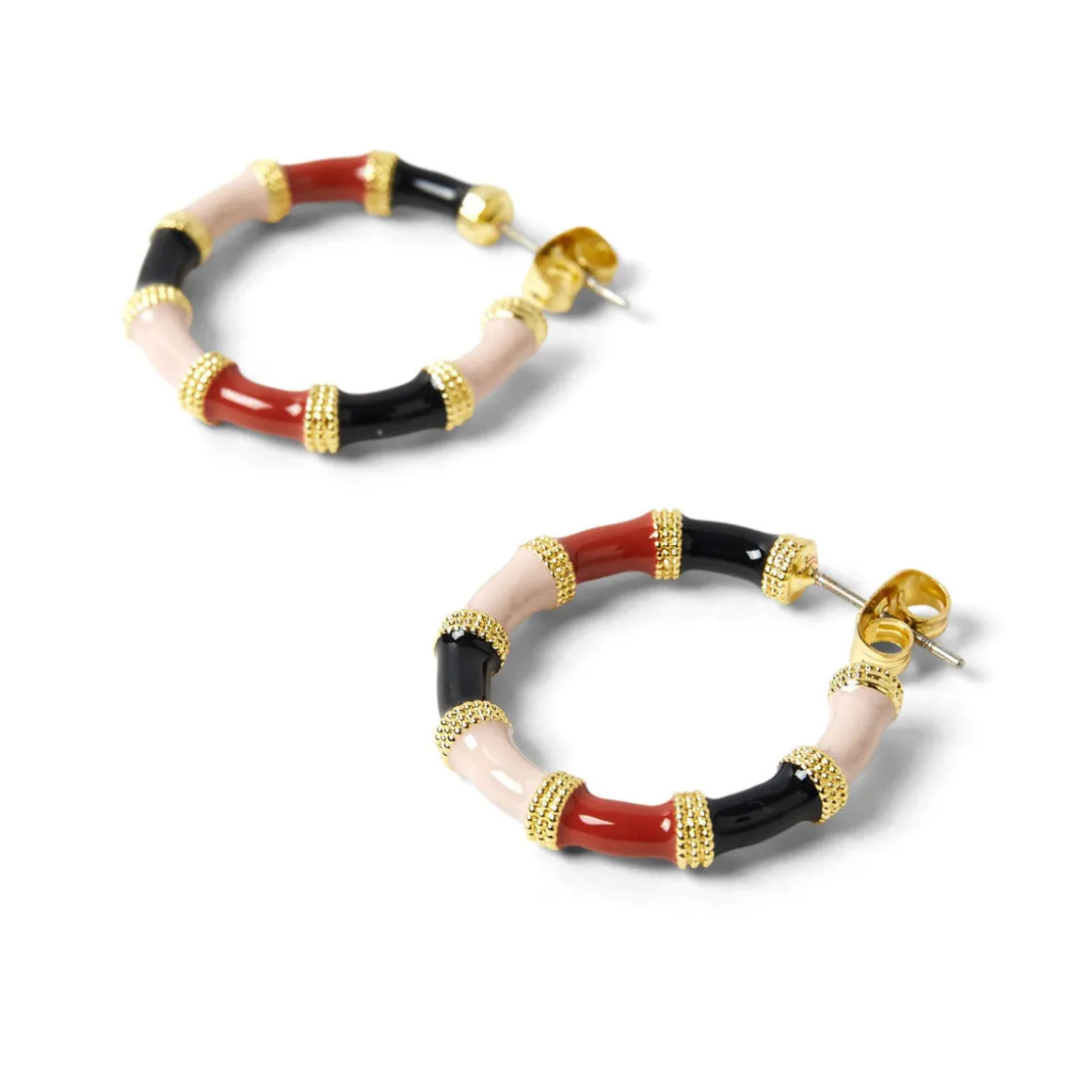 Boucles D'oreilles*Draeger Paris Boucles d'Oreilles Créoles Noires et Roses