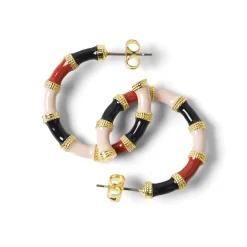 Boucles D'oreilles*Draeger Paris Boucles d'Oreilles Créoles Noires et Roses