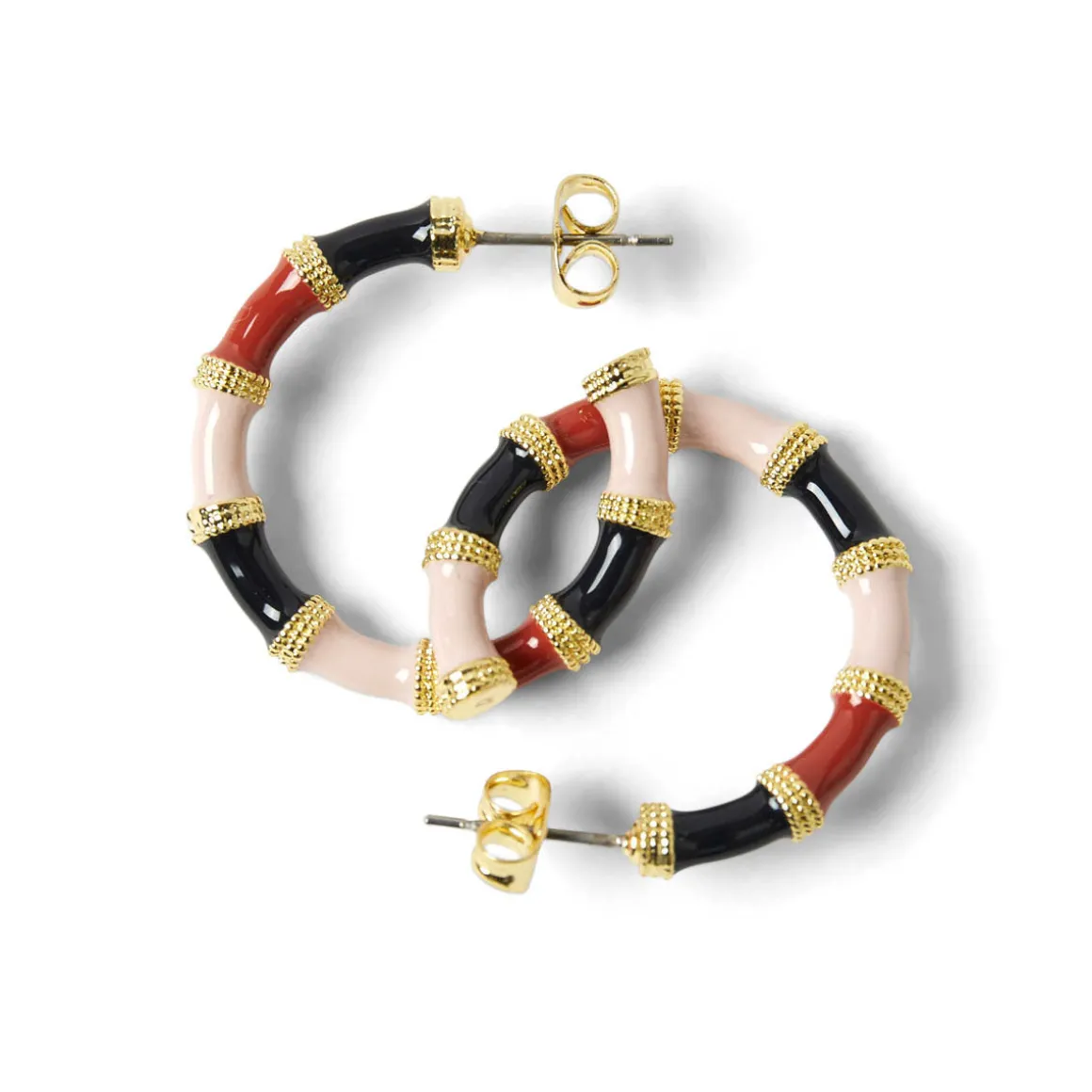 Boucles D'oreilles*Draeger Paris Boucles d'Oreilles Créoles Noires et Roses