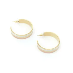 Boucles D'oreilles*Draeger Paris Boucles d'Oreilles Créoles Email New-York Rose & Crème