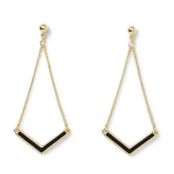 Boucles D'oreilles*Draeger Paris Boucles d'Oreilles pendante en V - Email Noir Doré à l'Or Fin