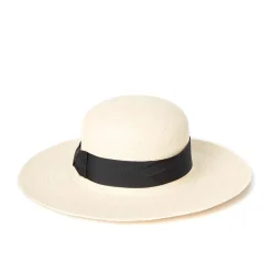 Mariage*Draeger Paris Capeline en papier - Ecru - Galon et noeud noir - Femme