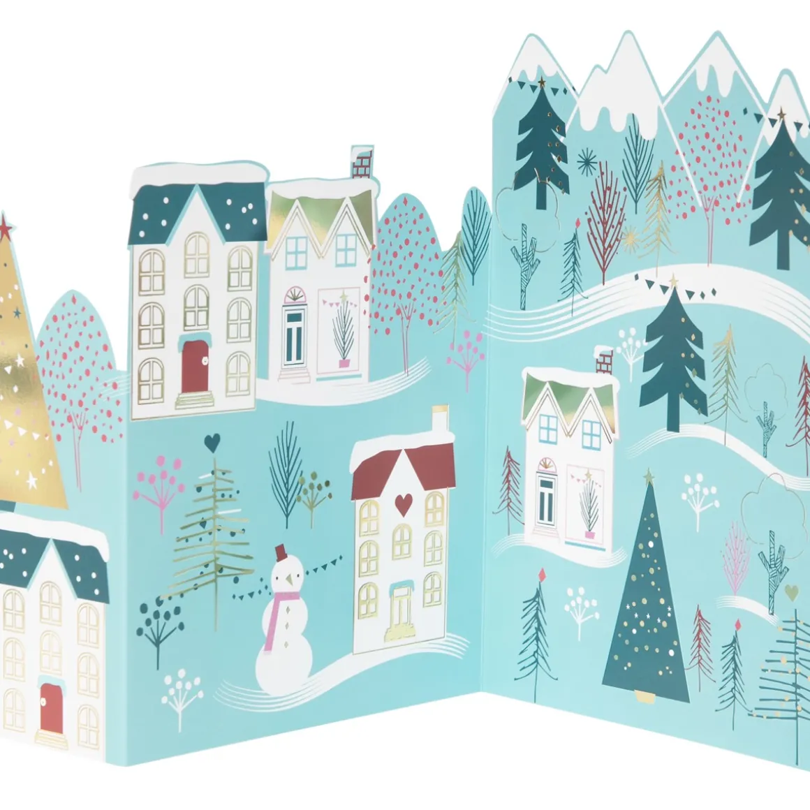 Cartes De Noêl*Draeger Paris Carte de Vœux Accordéon - Village Enneigé