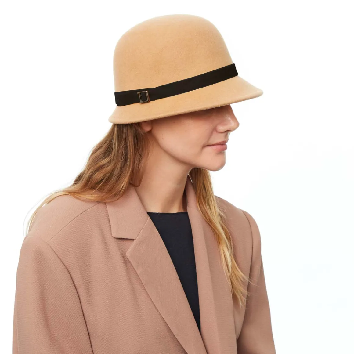 Chapeaux*Draeger Paris Chapeau en Laine Cloche Feutre Camel