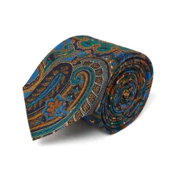 Cravates*Draeger Paris Cravate fine paisley bleu marine