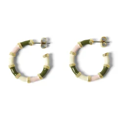 Boucles D'oreilles*Draeger Paris Créoles kaki et crème