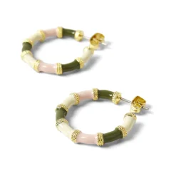 Boucles D'oreilles*Draeger Paris Créoles kaki et crème