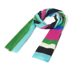 Foulards & Écharpes*Draeger Paris Foulard à Motifs Graphiques Imprimés - Vert Blanc Bleu - Signature Draeger