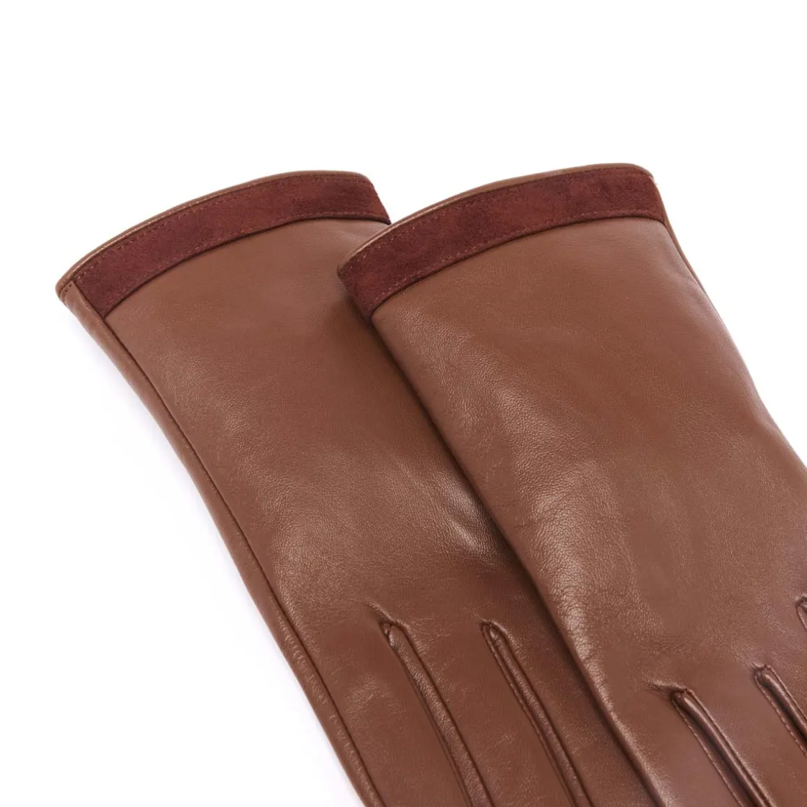 Gants*Draeger Paris Gants Bi-Matière en Cuir d’Agneau - Cognac