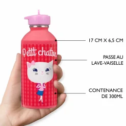 Gourdes|Fournitures Scolaires*Draeger Paris Gourde inox enfant - Petit chaton - rose