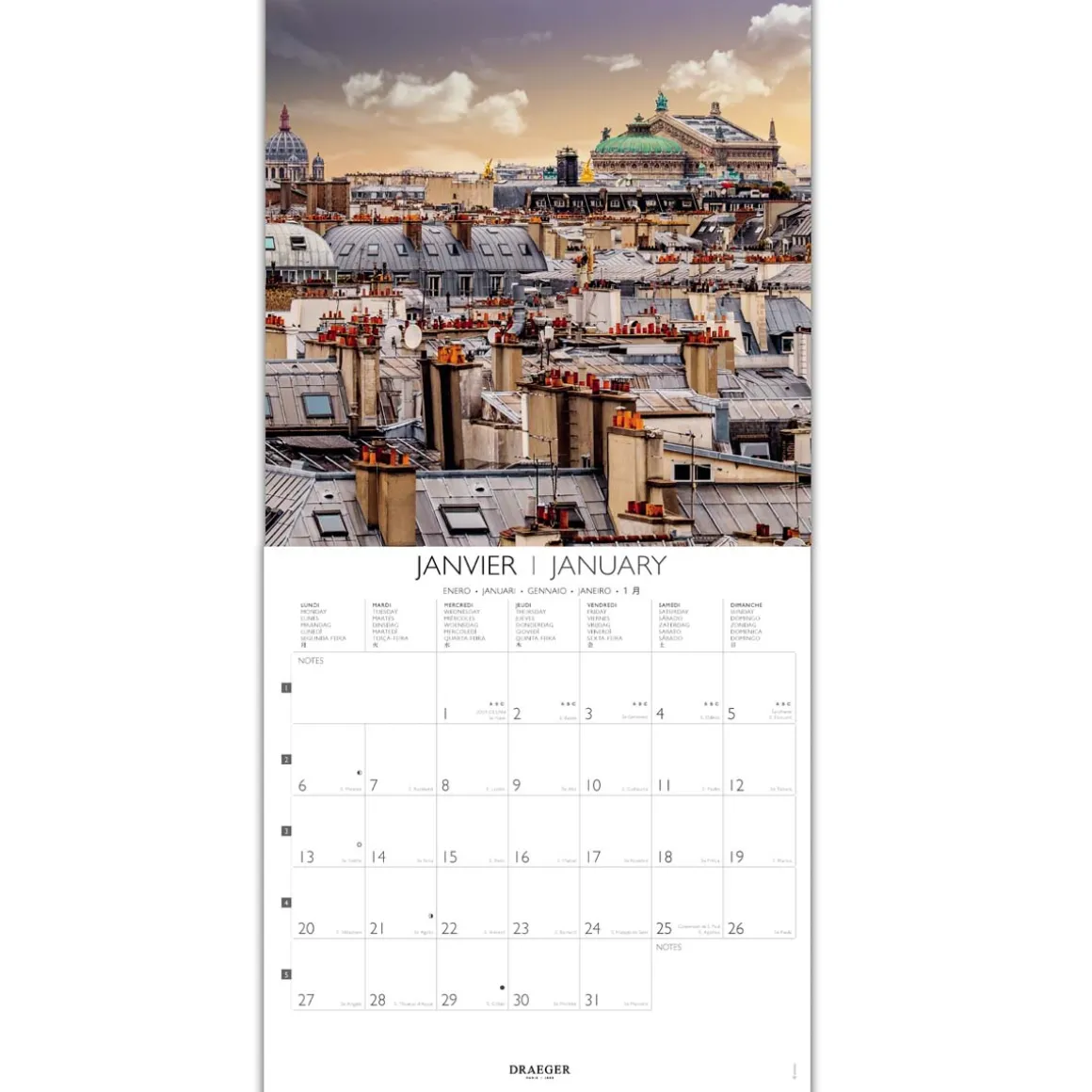 Calendriers|Agendas*Draeger Paris Grand Calendrier Mural 29x29 cm 2025