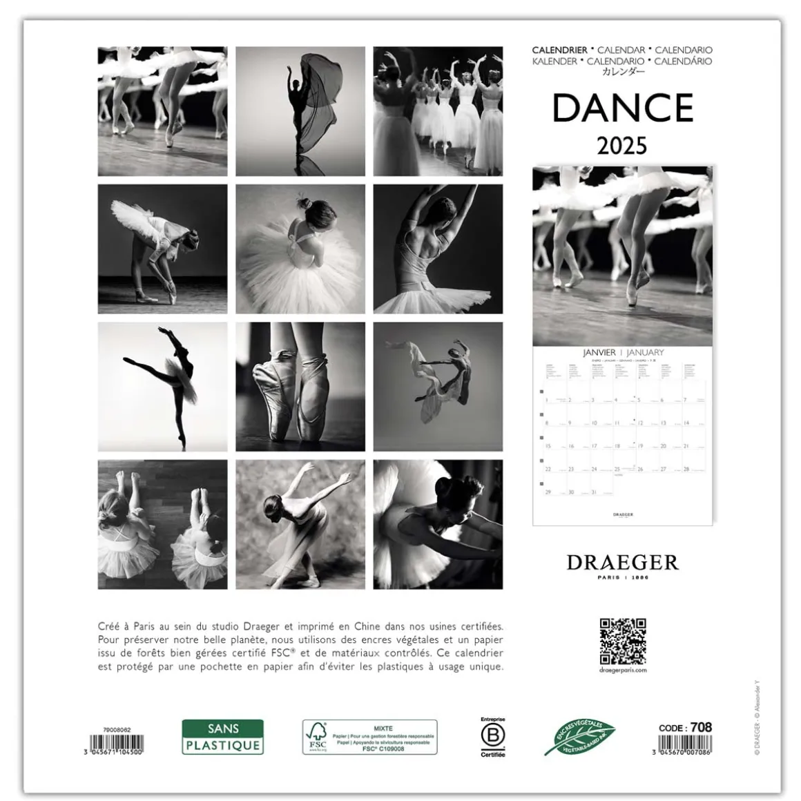 Calendriers|Agendas*Draeger Paris Grand Calendrier Mural 29x29 cm 2025 - Danse