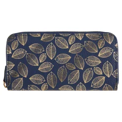 Portefeuilles*Draeger Paris Grand portefeuille femme - feuilles dorées - bleu marine