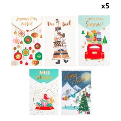 Cartes De Noêl*Draeger Paris Lot de 5 carte de vœux colorés Noel