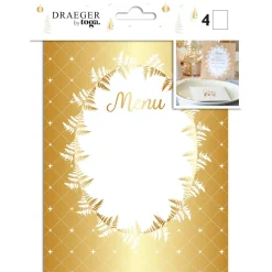 Décorations De Table*Draeger Paris Lot de 4 cartes menu en papier - Motifs Sapins - Finitions blanc et or à chaud - Spécial Réveillon