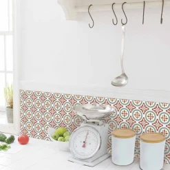 Stickers De Carrelage|Stickers & Embellissements*Draeger Paris Lot de 5 Stickers Carrelage 15x15 cm Motifs Floraux Rouges