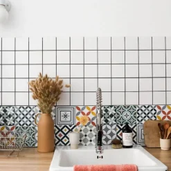 Stickers De Carrelage|Stickers & Embellissements*Draeger Paris Lot de 5 Stickers Carrelage 15x15 cm Motifs Floraux Vert d'eau