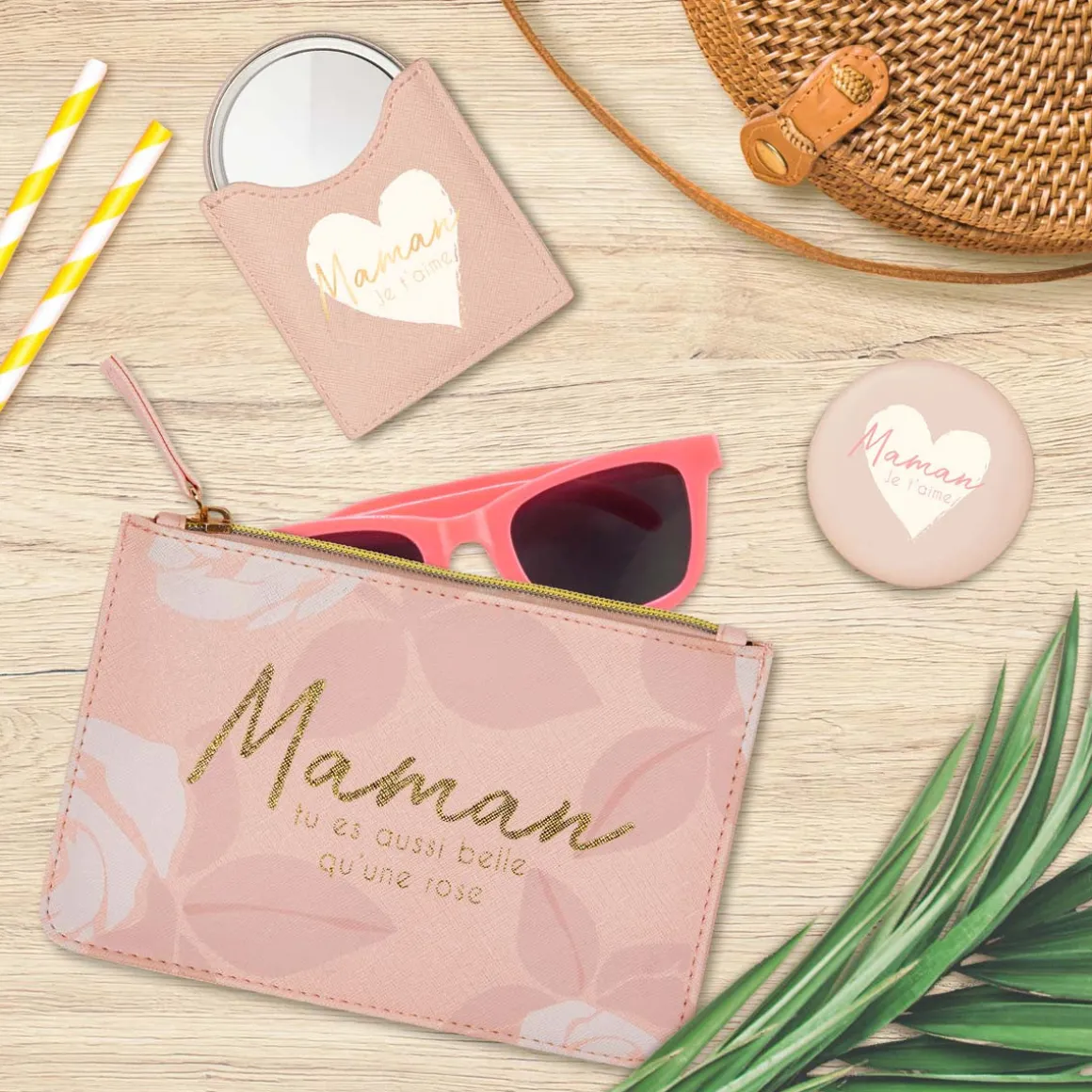 Pochettes & Trousses|Pochettes & Miroirs*Draeger Paris Lot Pochette & Miroir Maman Je T'aime