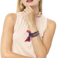 Bracelets*Draeger Paris Manchette Foulard Rio Rouge et Bleu Foncé
