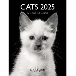 Calendriers|Agendas*Draeger Paris Petit Calendrier Mensuel 2025 14x18 cm - Chats Noir & blanc