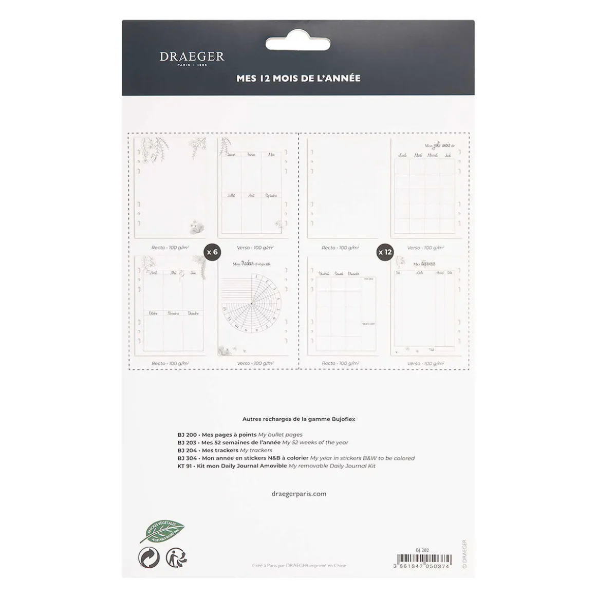Organiseurs|Carnets & Blocs-notes*Draeger Paris Recharge 36 pages mensuelles bullet journal