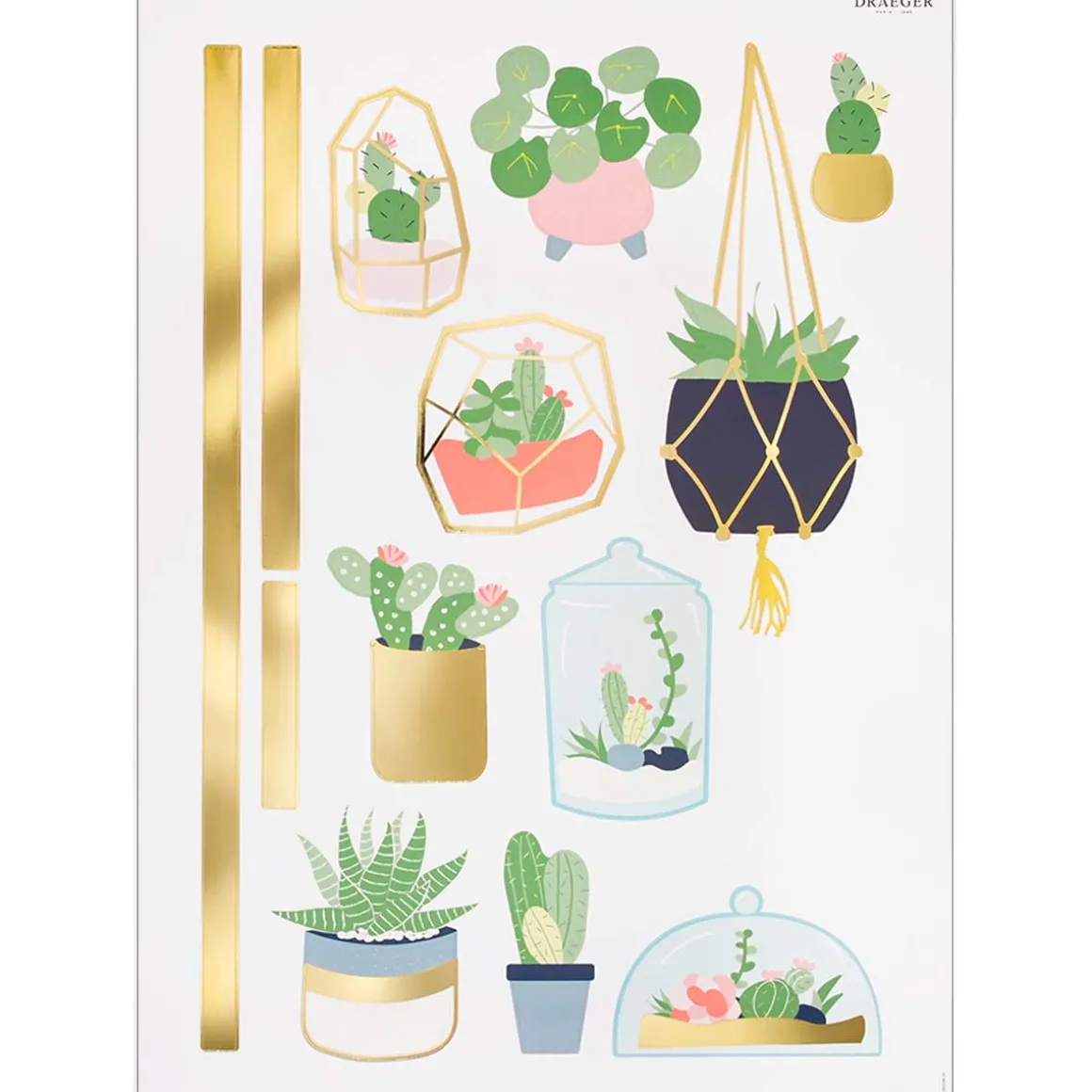 Stickers & Embellissements*Draeger Paris Sticker mural Etagères dorées et petites plantes