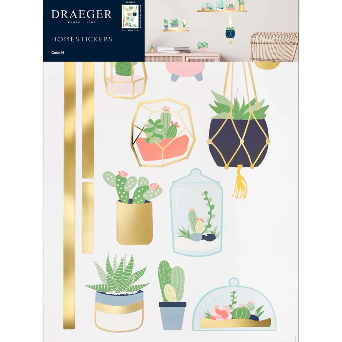Stickers & Embellissements*Draeger Paris Sticker mural Etagères dorées et petites plantes
