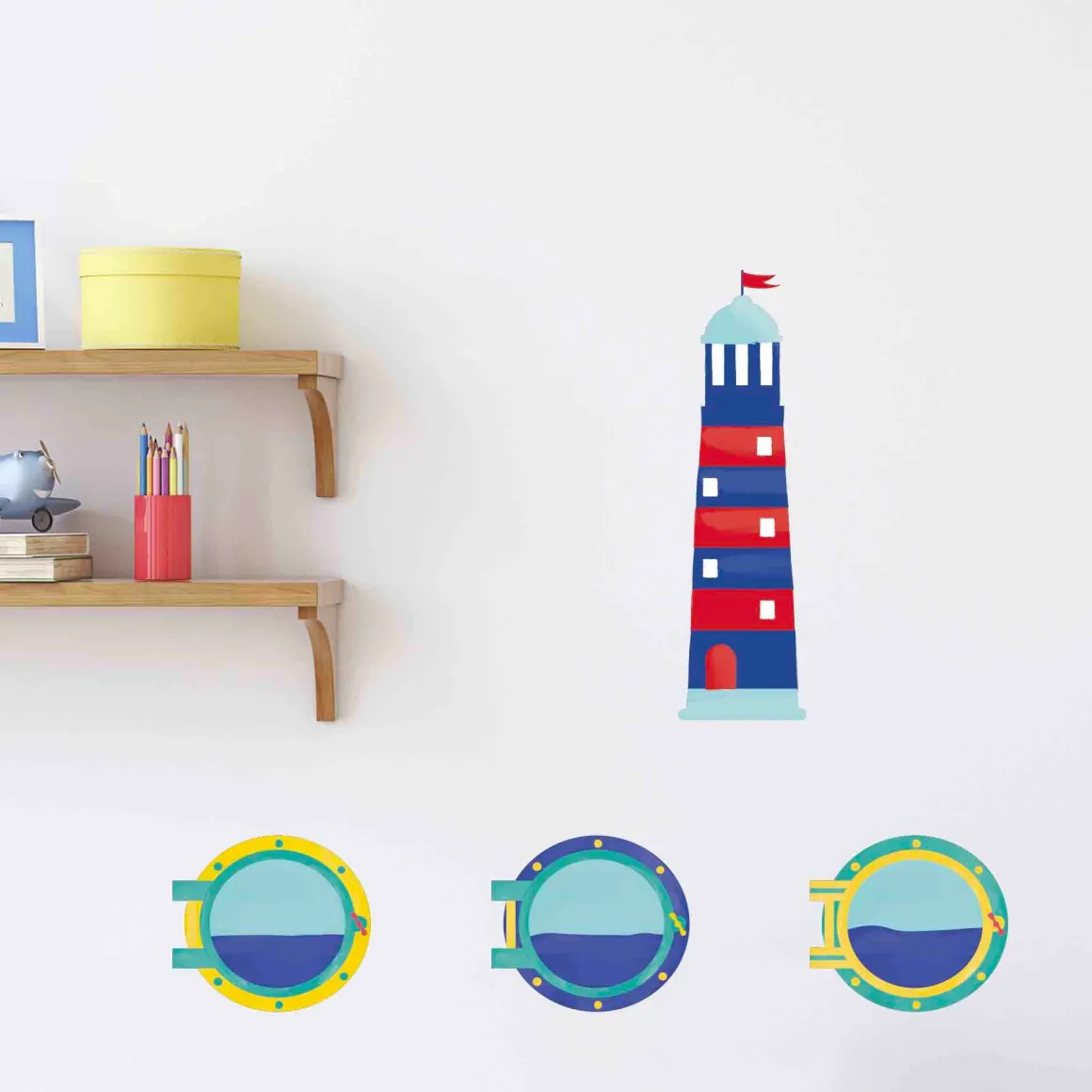 Stickers & Embellissements*Draeger Paris Sticker mural Phare marin bleu et rouge