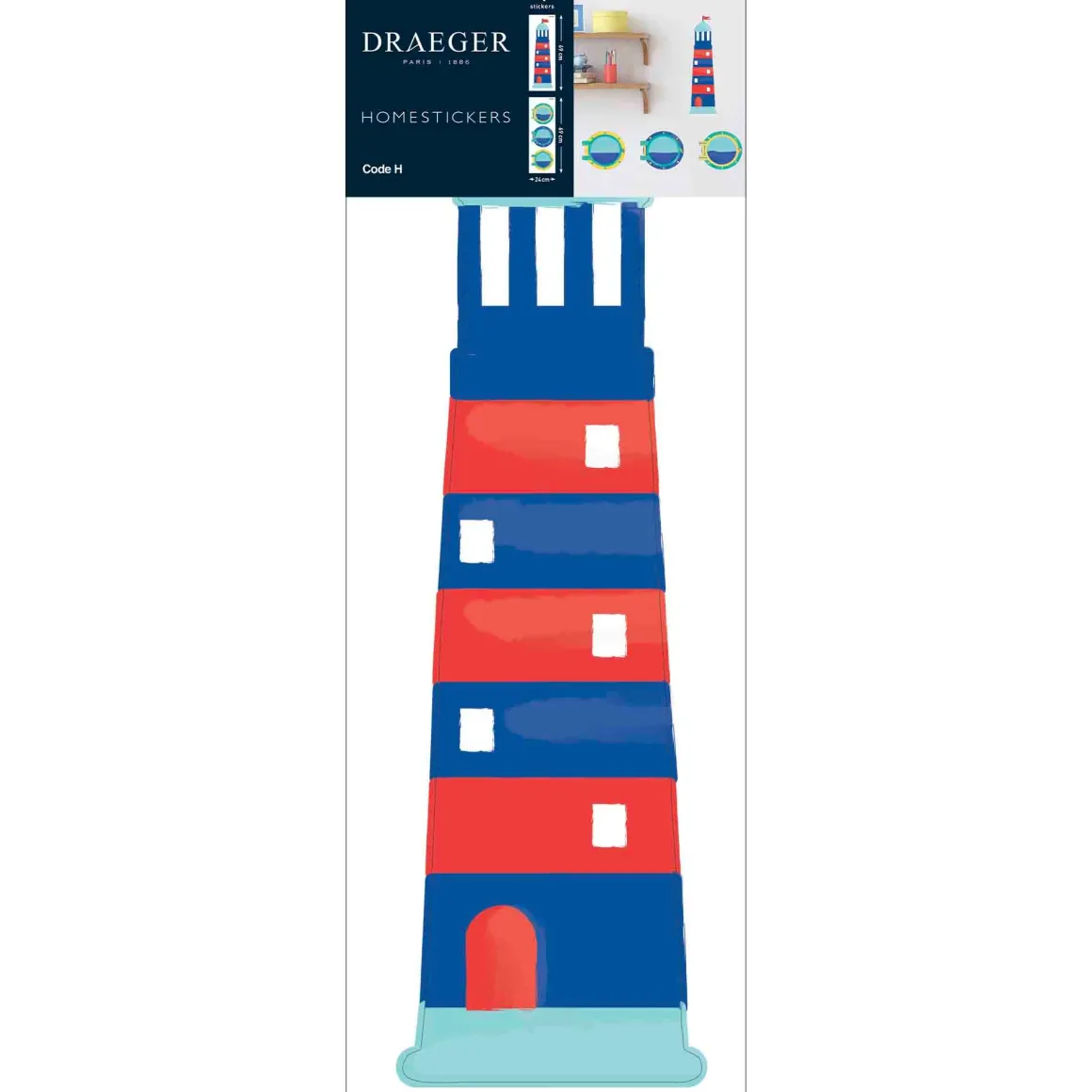 Stickers & Embellissements*Draeger Paris Sticker mural Phare marin bleu et rouge